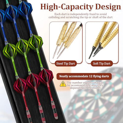 Dart Holder, Darts Caddy Wall Mounted, Wooden Darts Holder with Metal Hook Space Saving Storage Rack board accessories for Game Room Apartment(black)