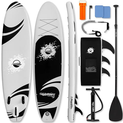 SereneLife 10’6” Inflatable Stand Up Paddle Board with Premium SUP Accessories - 32” Wide Stable Design with Non-Slip EVA Deck Pad, for Youth and Adults, 350 lbs. Capacity - color: Black and Gray