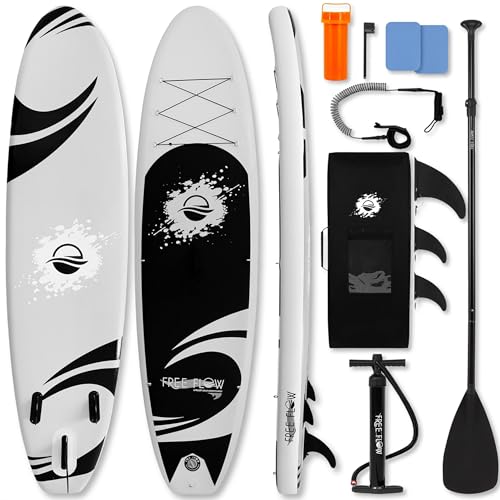 SereneLife 10’6” Inflatable Stand Up Paddle Board with Premium SUP Accessories - 32” Wide Stable Design with Non-Slip EVA Deck Pad, for Youth and Adults, 350 lbs. Capacity - color: Black and Gray
