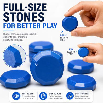 Magnetic Chess Game with Full Size Stones, Blue Magnet Game with String for Kids Adults, 2-4 Player Family Party Travel Camping Board Game, Screen-Free Strategy Puzzle Toy Gift by Sooshoom - color: Blue