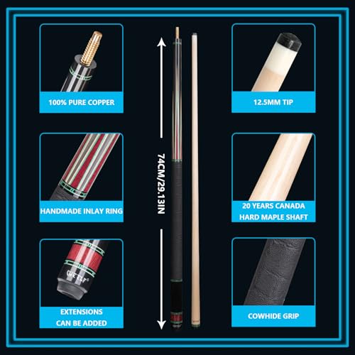 CUEELF Professional Pool Cue Stick – Handmade, Low Deflection | Solid Brass Joint Low Deflection Shaft 12.5mm Pro Tip & Inlay Ring Leather Non-Slip Wrap Precision Balanced - color: CJ-SH-10