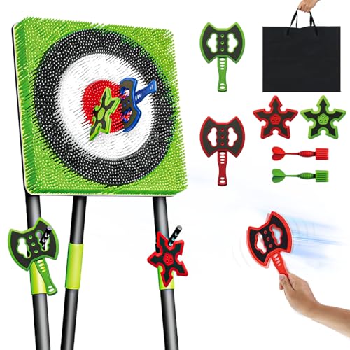 Axe Throwing Game for Backyard - Steel Frame Ax Throw Kit for Kids & Adults - Bristle Target with 6 Throwing Axes Set & Travel Bag - Outdoor/Indoor for Kids & Families Yard Carnival Games - color: Green