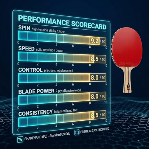 DHS Ping Pong Paddles with Fabric Paddle Cover Case，Sticky Rubber for Max Spin, 7-Ply Wood Table Tennis Racket, Tournament Ready - style: 4002-Shakehand