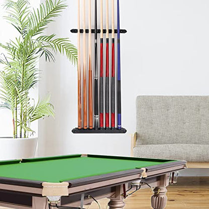 GSE Games & Sports Expert 2-Piece 6/8/12 Billiard Pool Cue Rack Wall Mounted Holders, Billiard Cue Sticks Wall Rack Set - style: 8 Cue - Black