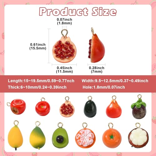 Stiesy Fruit Charms 12Pcs 3D Acrylic Apple Orange Mango Avocado Charm Pendants Bulk for Jewelry Making Crafting DIY Necklace Bracelet Earring Gifts - color: Fruit-12pcs-12 style