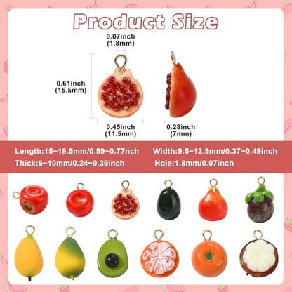 Stiesy Fruit Charms 12Pcs 3D Acrylic Apple Orange Mango Avocado Charm Pendants Bulk for Jewelry Making Crafting DIY Necklace Bracelet Earring Gifts - color: Fruit-12pcs-12 style