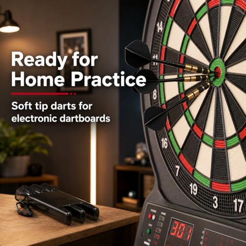 Soft Tip Darts Set 18g, 3 Pack with Brass Barrels and Case | 18g darts, brass barrels, integrated flights, 30 spare soft tips, travel case, for electronic dartboards