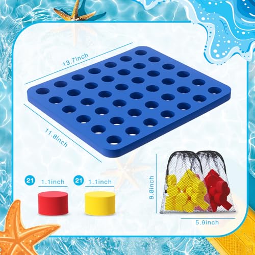 RoundFunny 4 in a Row Pool Connect Game Set EVA Floating Board Game 4 to Score Strategy Board with Chess Pieces Mesh Bag for 2 Player Family Pool Playing