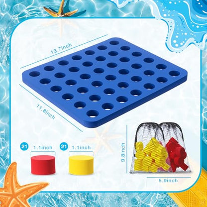 RoundFunny 4 in a Row Pool Connect Game Set EVA Floating Board Game 4 to Score Strategy Board with Chess Pieces Mesh Bag for 2 Player Family Pool Playing