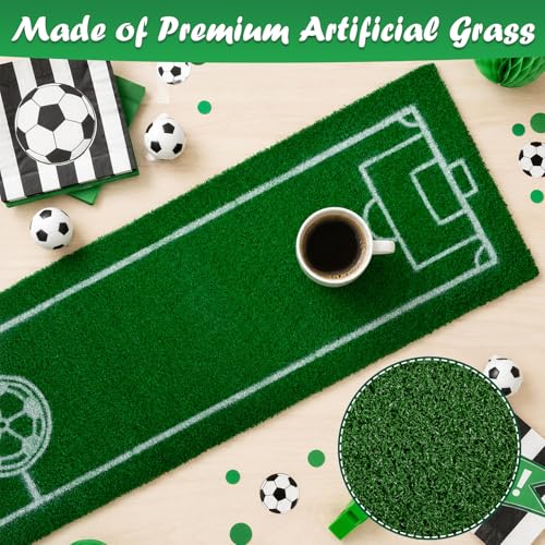 Soccer Party Decorations Table Runner - 13 x 72 Inch Artificial Grass Soccer Field Turf Runner, 1 Pack Green Soccer Table Decorations for 2026 Soccer Birthday, Game Day Watch Party Decor