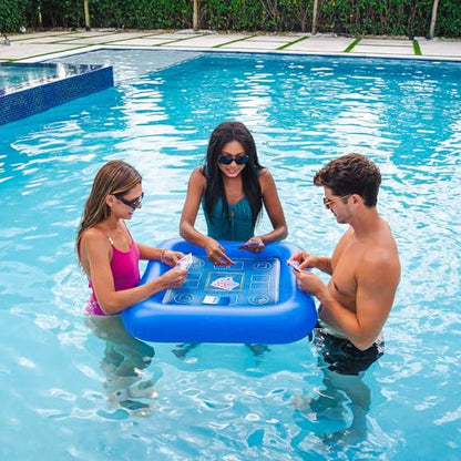 Poolcandy Floating Game Table with Waterproof Playing Cards – 28” Inflatable Pool Card Table, Puncture-Resistant Vinyl, Self-Floating Poker Game Set