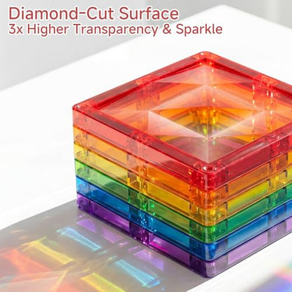 Magnetic Tiles for Kids Gift: 48 PCS Diamond Large Magnet Building Blocks in Storage Tin Box - 7.5cm Big Size 3D STEM Sensory Toy - Boys Girls Age 3-6 Birthday Party - style: Large Magnetic Tiles - 48PCS