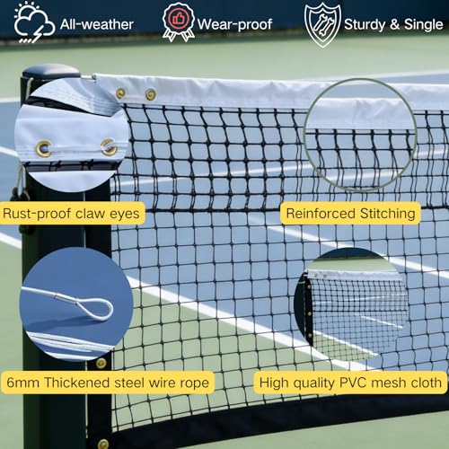 Professional Tennis Net 42ft x 3.5ft – Top 6-Row Double Layer, 2.5mm Twisted PE, 4.5cm Mesh, UV/Waterproof, 6mm Steel Cable – Complete Kit for Court, Backyard or Driveway
