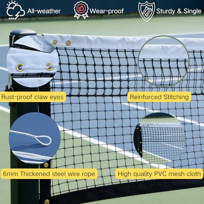 Professional Tennis Net 42ft x 3.5ft – Top 6-Row Double Layer, 2.5mm Twisted PE, 4.5cm Mesh, UV/Waterproof, 6mm Steel Cable – Complete Kit for Court, Backyard or Driveway