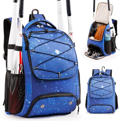 Youth Baseball Bag Backpack with Bat Holder for Boys Girls Baseball & Softball Bat Bag for T-Ball Equipment, Kids Baseball Backpack with Shoe Compartment & Glove Storage - color: Blue