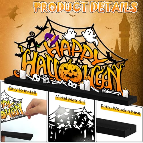 Halloween Decorations for Home Metal Tabletop Sign, Spooky Pumpkin Ghost Table Decor Rustic Farmhouse Halloween Tiered Tray Decor Metal Sign Tabletop Centerpiece for Home Mantel Shelf Desk - style: Pumpkin Ghost