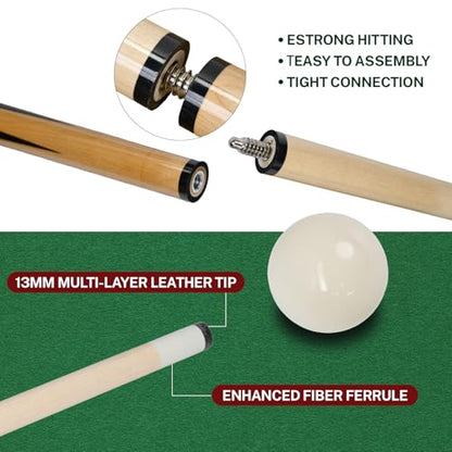 HMQQ 93-Piece Pool Table Accessories Set with Nano Chalk,2-1/4” Billiard Balls,58” Pool Cues,Triangle Racks,Tips, Gloves,Stickers,Cleaning Brush & Cloth–Complete Billiards Kit for Home Game Rooms