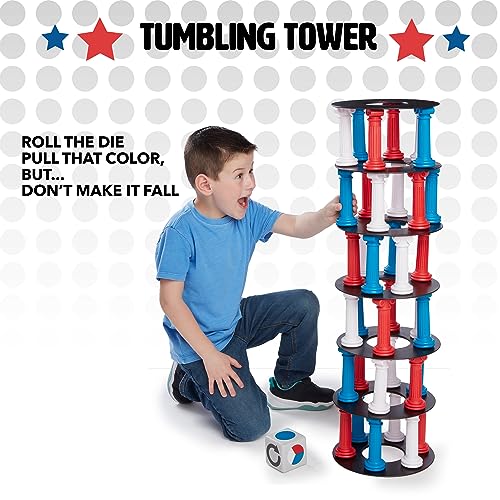 NSG Giant Tumbling Tower Game - Classic Stacking Game, 36 Colorful Pieces, Foam Dice, and Travel Storage Bag - Party Game for Friends and Family Ages 5 and up