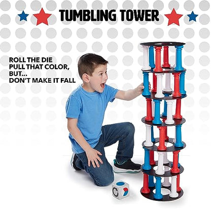 NSG Giant Tumbling Tower Game - Classic Stacking Game, 36 Colorful Pieces, Foam Dice, and Travel Storage Bag - Party Game for Friends and Family Ages 5 and up