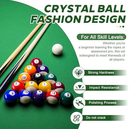 HMQQ Billiard Balls Set, 2-1/4" Regulation Size Pool Table Balls, Complete 16 Resin Pool Ball Set with Cue Ball, Smooth True Roll, Polished Finish for 8-Ball & Home Bar Tables - style: 2-Pack 2-1/4" pool ball