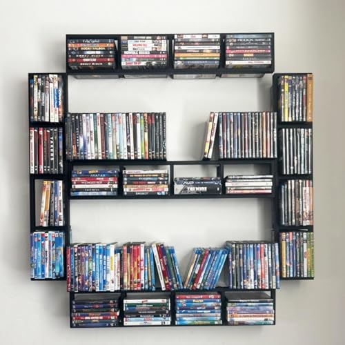 5Pcs Wall Mount 34 Inch Media Storage Rack, CD DVD Organizer Metal Shelf, Open Kids' Bookshelf, for Store CD DVD and Video Game Organizer - color: Black, size: 5PCS