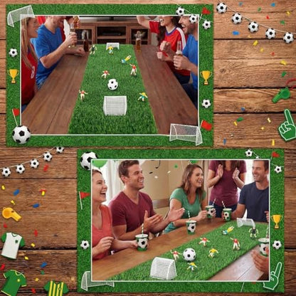 Soccer Table Centerpiece Decorations Kit, 16x59 Inch Artificial Grass Table Runner 7 Player Figures 2 Goal Nets and 1 Ball for Game Day Sports Party Birthday Baby Shower Wedding Decor