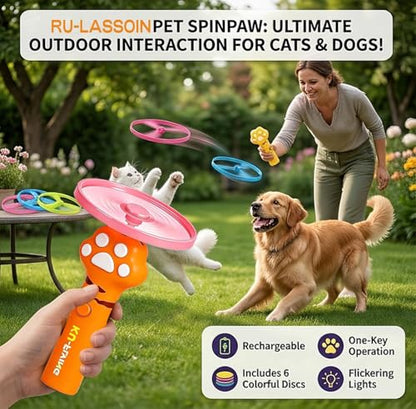 Cat Fetch Toy Auto Launcher 6 Discs 30m Range USB-C Rechargeable | Upgraded automatic disc launcher with 6 premium discs (3 glow). 30m range, USB-C rechargeable. Interactive indoor cat toy.