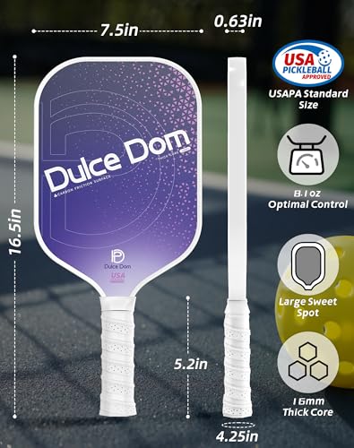 Dulce DOM Pickleball Paddles Set of 2/4 - USAPA Approved, 4 Indoor Outdoor Pickleball Balls, Fiberglass Surface Paddle Racket with Cover Bag, Ideal Training Equipment Gift for Men & Women - color: Purple*1