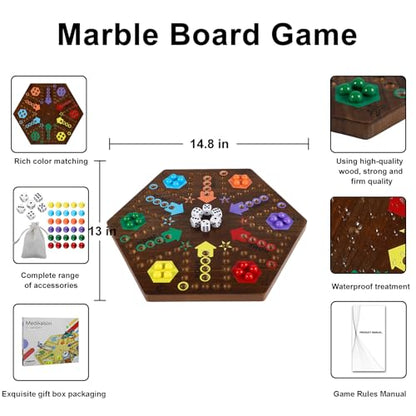 Wahoo Marble Board Game 4 and 6 Players 2 Sided Painted Thicken Wood Board Game for Family Friends Party - color: Flame, style: 15 Inch