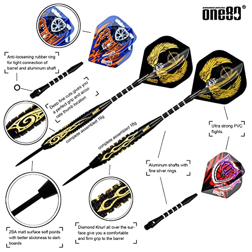 ONE80 Professional Steel Tip Darts Set in 12 Pack with Extra Flights and Shafts - style: Brass Barrel