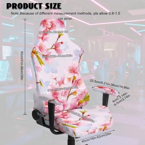 Suobstales Cherry Blossom Pattern Gaming Chair Cover, Stretchy 4pc/Set Ergonomic Office Computer Game Chair Slipcovers with Armrest Covers/Back Covers/Seat Cover for Reclining Racing Gaming Chair - color: Cherry Blossom