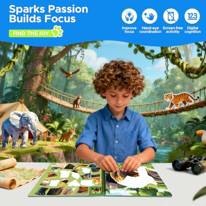 4PCS Paint by Number Sticker Book - Kids Crafts & Acitivity Puzzles Book for Ages 4-10,Mess-Free Travel Toys for Road Trip & Airplane,Perfect Gifts & Basket Stuffers for Kids - color: Fierce Animals,dinosaur,vehicle,spcace