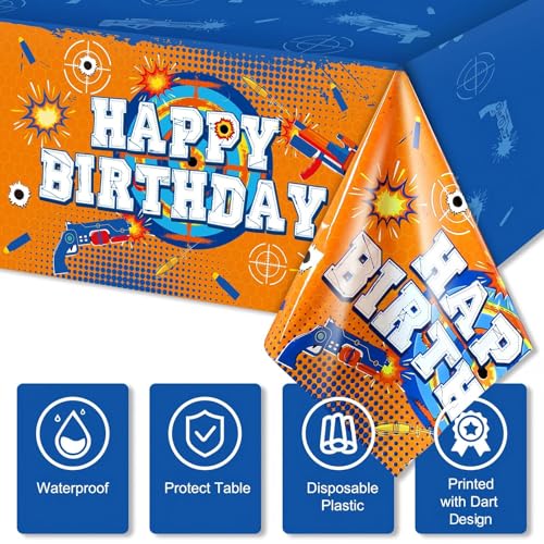 Tatuo 6 Piece Dart Battle Tablecloth Dart Battle Table Cover Gun Game Themed Rectangle Plastic Table Cover Party Supply for Gunfight Game Theme Birthday Party, 54 x 108 Inches