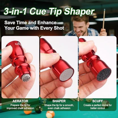 2 Pack Premium Pool Cue Tip Tools, 3-in-1 Billiard Cue Tip Shaper, Compact Billiards Pool Accessories & Tip Repair Kit, Gift for Friends or Pool Lovers