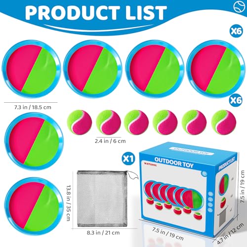 Toss and Catch Ball Game Set, Beach Outdoor Toys for Kids Boys with Paddle, Balls and Storage Bag, Yard Backyard Outside Indoor Toys Games Gifts for Kids Boys Girls Ages 3 4 5 6 7 8 9 10 - style: 6 Paddles & 6 Balls
