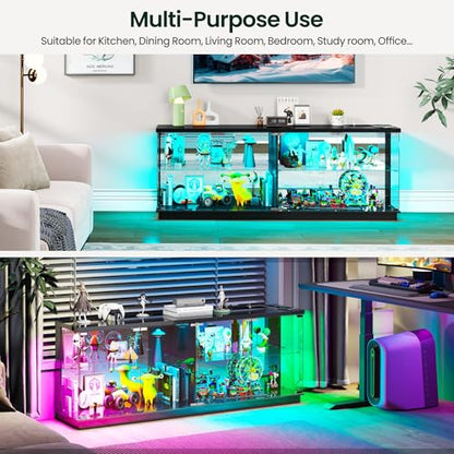 Lvifur 59" W Large Display Case - with Glass Door,Glass Display Cabinet with RGB Lights for Collectibles,Lighted Cuiro Cabinet with Motion Sensor Light,Charging Station,China Cabinets,Black - color: Black