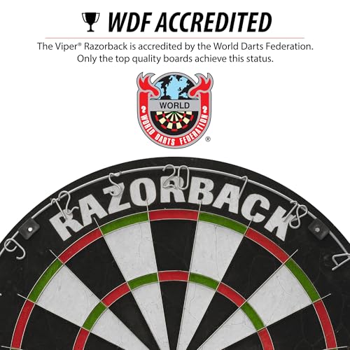 Viper Razorback WDF Accredited, Official Competition Bristle Steel Tip Dartboard Set with Staple-Free Razor Thin Spider Wire Self-Healing