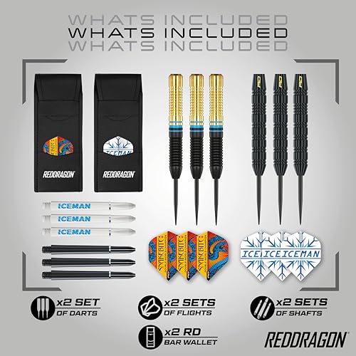 RED DRAGON Peter Wright vs Gerwyn Price Iceman Steel Tip Darts Set - ‎21g & 22g Brass Barrels for Controlled Accuracy & Grip, Flights, Shafts, Case & Checkout Card Included - style: Snakebite v Iceman