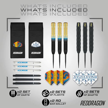 RED DRAGON Peter Wright vs Gerwyn Price Iceman Steel Tip Darts Set - ‎21g & 22g Brass Barrels for Controlled Accuracy & Grip, Flights, Shafts, Case & Checkout Card Included - style: Snakebite v Iceman