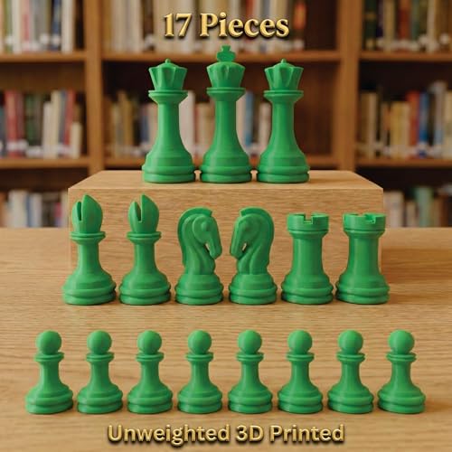 Staunton Chess Pieces Half Set, 17 Green Pieces, 3.75" King | Made in USA - color: Green