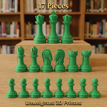 Staunton Chess Pieces Half Set, 17 Green Pieces, 3.75" King | Made in USA - color: Green