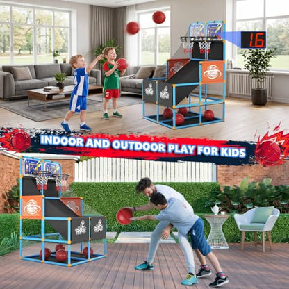 Dual Shot Arcade Basketball Game Set Boy Toys:Kids Basketball Hoop with 6 Balls Electronic Scoreboard LED Light Indoor Outdoor Sports Toy Activities for Boys Girls Birthday Gifts Aged 3-5 6-8 8-12 - style: Blue Double Scoring Basketball Hoop