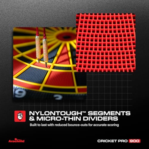Arachnid Cricket Pro 900 Electronic Dartboard – 15.5” Regulation Size, 48 Games with 354 Variations, 8‑Player LED Scoring, Cricket X/O Display, NylonTough™ Segments