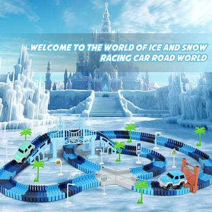 Track Car Toys, 269 PCS Racing Tracks Toy, Create A Frozen World Race Road, Flexible Tracks Playset & 2 PCS Cool Race Cars, Toddler Toys Birthday Gifts for Age 3 4 5 6 Year Old Boys Girls - color: Blue