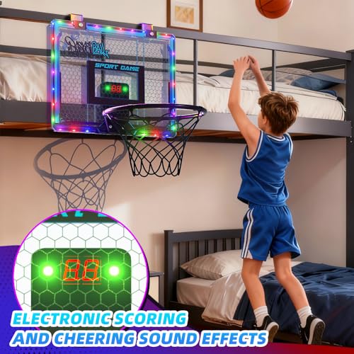 mini Basketball Hoop Basketball Board Transparent boardWith LED Light, Scoring Function, net and 7in Basketball. It can be Hanged on Door.Suitable for Playing in Indoors. Christmas & Birthday Gift