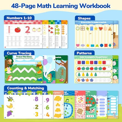 JoyCat Math Busy Book for Toddlers — Reusable Preschool Workbook with 10 Dry-Erase Markers, Number Tracing & Counting Activity Book for Kids Ages 3–8, Kindergarten Learning Activities, Travel-Ready - style: 5. Math