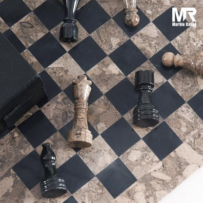 Marble Chess Set 15" Inches Oceanic and Black with Storage Box and 2 Extra Queen Handmade Luxury Board Games for Adults, Ideal Marble Chess Board Game Set & Chess Pieces - color: Oceanic & Black
