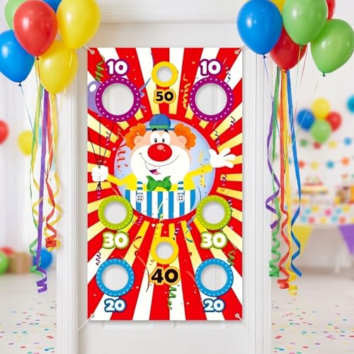 Carnival Bean Bag Toss Game Banner, Circus Party Throwing Game with 8 Holes, Fun Outdoor Indoor Carnival Party Decoration Supplies for Kids Adults