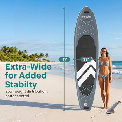 SereneLife 10’6” Inflatable Stand Up Paddle Board with Premium SUP Accessories - 32” Wide Stable Design with Non-Slip EVA Deck Pad, for Youth and Adults, 350 lbs. Capacity - color: Black