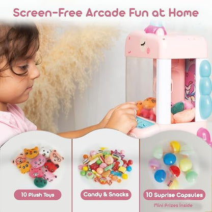 Claw Machine for Kids - Mini Arcade Game - Vending Machine - Candy Grabber Toys - Silent Mode, Lights, USB - Plush Toys & Easter Eggs, Surprise Stickers - Fun Gift for Kids, Boys & Girls (Unicorn) - style: Unicorn